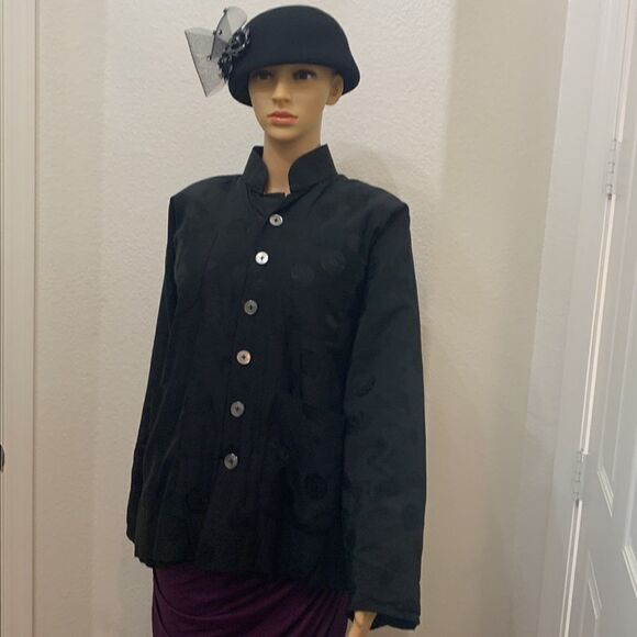 Peony Brand 100% Silk Black Medium Woman’s Asian Oriental Jacket Snap Closure - Picture 2 of 12